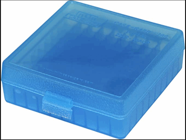 Mtm ammo box 100 rd 22 lr-25acp blue